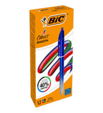 Penna sfera a scatto 4 Colori Smooth - 1.0 mm - fusto blu - Bic - conf. 12 pezzi Penna sfera a scatto 4 Colori Smooth - 1.0 mm - fusto blu - Bic - conf. 12 pezzi