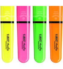 Evidenziatore Flat  - punta a scalpello - tratto da 1,2mm-4,6mm - colori assortiti fluo - Bic - astuccio 4 pezzi