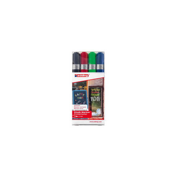 Marcatore a gesso liquido 4095 - punta tonda - da 2 a 3mm - colori assortiti - Edding - astuccio 4 pezzi