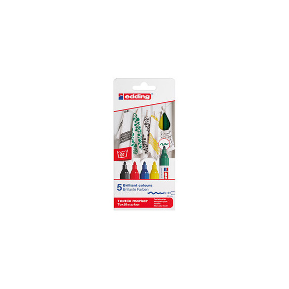 Marcatore per tessuto 4500 - punta tonda - da 2 a 3mm - colori assortiti - Edding - astuccio 5 pezzi
