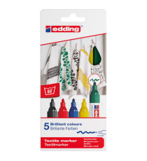 Marcatore per tessuto 4500 - punta tonda - da 2 a 3mm - colori assortiti - Edding - astuccio 5 pezzi Marcatore per tessuto 4500 - punta tonda - da 2 a 3mm - colori assortiti - Edding - astuccio 5 pezzi
