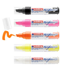 Marcatore permanente acrilico 5000 - punta scalpello - da 5 a 10 mm - colori assortiti fluo - Edding - conf. 5 pezzi Marcatore permanente acrilico 5000 - punta scalpello - da 5 a 10 mm - colori assortiti fluo - Edding - conf. 5 pezzi