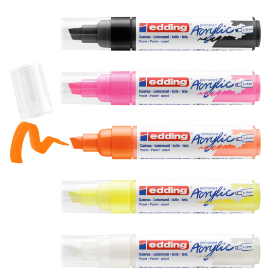 Marcatore permanente acrilico 5000 - punta scalpello - da 5 a 10 mm - colori assortiti fluo - Edding - conf. 5 pezzi