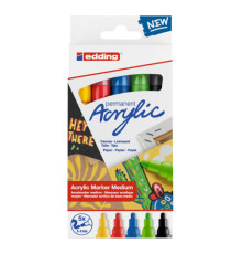 Marcatore permanente acrilico 5100 - punta tonda - da 2 a 3 mm - colori assortiti basic - Edding - conf. 5 pezzi