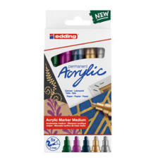 Marcatore permanente acrilico 5100 - punta tonda - da 2 a 3 mm - colori assortiti festa - Edding - conf. 5 pezzi Marcatore permanente acrilico 5100 - punta tonda - da 2 a 3 mm - colori assortiti festa - Edding - conf. 5 pezzi