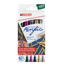Marcatore permanente acrilico 5100 - punta tonda - da 2 a 3 mm - colori assortiti festa - Edding - conf. 5 pezzi Marcatore permanente acrilico 5100 - punta tonda - da 2 a 3 mm - colori assortiti festa - Edding - conf. 5 pezzi