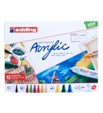 Marcatore permanente acrilico Creative Set - punta tonda e scalpello - colori assortiti - Edding - conf. 12 pezzi Marcatore permanente acrilico Creative Set - punta tonda e scalpello - colori assortiti - Edding - conf. 12 pezzi