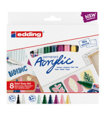Marcatore permanente acrilico Start Easy Set Nordic - punta tonda fine e media - colori assortiti - Edding - conf. 8 pez Marcatore permanente acrilico Start Easy Set Nordic - punta tonda fine e media - colori assortiti - Edding - conf. 8 pez