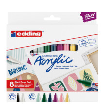 Marcatore permanente acrilico Start Easy Set Nordic - punta tonda fine e media - colori assortiti - Edding - conf. 8 pez Marcatore permanente acrilico Start Easy Set Nordic - punta tonda fine e media - colori assortiti - Edding - conf. 8 pez