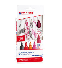 Marcatore per tessuto 4500 - punta tonda - da 2 a 3mm - colori assortiti caldi - Edding - astuccio 5 pezzi Marcatore per tessuto 4500 - punta tonda - da 2 a 3mm - colori assortiti caldi - Edding - astuccio 5 pezzi
