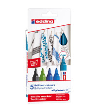 Marcatore per tessuto 4500 - punta tonda - da 2 a 3mm - colori assortiti freddi - Edding - astuccio 5 pezzi Marcatore per tessuto 4500 - punta tonda - da 2 a 3mm - colori assortiti freddi - Edding - astuccio 5 pezzi