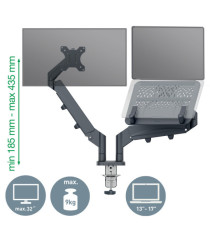 Braccio salvaspazio  - per 2 monitor & laptop - grigio scuro - Leitz Braccio salvaspazio  - per 2 monitor & laptop - grigio scuro - Leitz