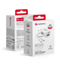 Pack caricabatterie da muro 2 porte USB-A e USB-C 33W white Forcell F-Energy Crystal VT-41 cavo type-c PD QC4.0 tecnologia GaN3