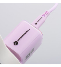 Pack caricabatterie da muro 2 porte USB-A e USB-C 33W purple Forcell F-Energy Crystal VT-41 cavo type-c PD QC4.0 tecnologia GaN3