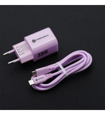 Pack caricabatterie da muro 2 porte USB-A e USB-C 33W purple Forcell F-Energy Crystal VT-41 cavo type-c PD QC4.0 tecnologia GaN3