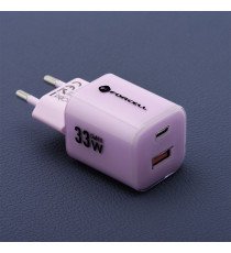 Pack caricabatterie da muro 2 porte USB-A e USB-C 33W purple Forcell F-Energy Crystal VT-41 cavo type-c PD QC4.0 tecnologia GaN3