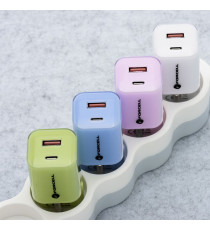 Pack caricabatterie da muro 2 porte USB-A e USB-C 33W purple Forcell F-Energy Crystal VT-41 cavo type-c PD QC4.0 tecnologia GaN3