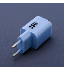 Pack caricabatterie da muro 2 porte USB-A e USB-C 33W blue Forcell F-Energy Crystal VT-41 cavo type-c PD QC4.0 tecnologia GaN3