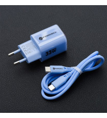 Pack caricabatterie da muro 2 porte USB-A e USB-C 33W blue Forcell F-Energy Crystal VT-41 cavo type-c PD QC4.0 tecnologia GaN3
