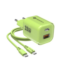 Pack caricabatterie da muro 2 porte USB-A e USB-C 33W green Forcell F-Energy Crystal VT-41 cavo type-c PD QC4.0 tecnologia GaN3 Pack caricabatterie da muro 2 porte USB-A e USB-C 33W green Forcell F-Energy Crystal VT-41 cavo type-c PD QC4.0 tecnologia GaN3