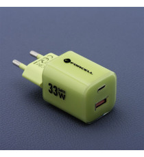 Pack caricabatterie da muro 2 porte USB-A e USB-C 33W green Forcell F-Energy Crystal VT-41 cavo type-c PD QC4.0 tecnologia GaN3
