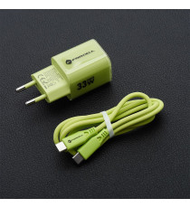 Pack caricabatterie da muro 2 porte USB-A e USB-C 33W green Forcell F-Energy Crystal VT-41 cavo type-c PD QC4.0 tecnologia GaN3