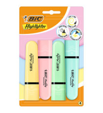 Evidenziatore Flat  - punta a scalpello - tratto da 1,2mm-4,6mm - colori assortiti pastel - Bic - astuccio 4 pezzi