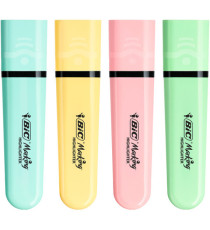 Evidenziatore Flat  - punta a scalpello - tratto da 1,2mm-4,6mm - colori assortiti pastel - Bic - astuccio 4 pezzi