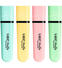 Evidenziatore Flat  - punta a scalpello - tratto da 1,2mm-4,6mm - colori assortiti pastel - Bic - astuccio 4 pezzi