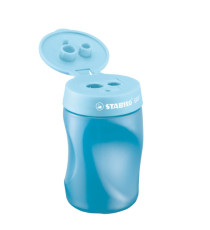 Temperamatite Easy con contenitore  - 3 fori - ergonomico - blu - per mancini - Stabilo