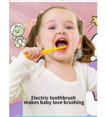 Spazzolino elettrico blu per bambini 6-9 anni - incluse 3 testine di ricambio, certificato IPX7 - Batteria 3,7V 500mAh DC 5V