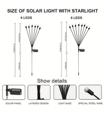 Luce solare da giardino, 6 lucciole led per ogni ramo, Confezione da 2 rami, impermeabili IP65, flessibili con pannello solare