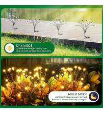 Luce solare da giardino, 6 lucciole led per ogni ramo, Confezione da 2 rami, impermeabili IP65, flessibili con pannello solare