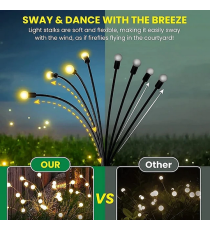 Luce solare da giardino, 6 lucciole led per ogni ramo, Confezione da 2 rami, impermeabili IP65, flessibili con pannello solare