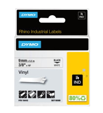 Nastro Rhino 18443 - 9 mm x 5,5 mt - vinile - permanente - nero/bianco - Dymo