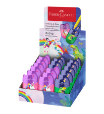 Temperamatite unicorno e dinosauro - con serbatoio - 2 fori - colori assortiti - Faber Castell Temperamatite unicorno e dinosauro - con serbatoio - 2 fori - colori assortiti - Faber Castell