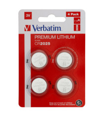 Micropile CR2025 - 3V - a pastiglia - litio - Verbatim - blister 4 pezzi