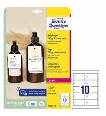 Cartellino micro-perforato stampabile - cartoncino - laser - 90 x 50 mm - 10 cart/fg - 10 fogli - bianco - Avery Cartellino micro-perforato stampabile - cartoncino - laser - 90 x 50 mm - 10 cart/fg - 10 fogli - bianco - Avery