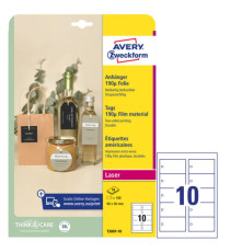 Cartellino stampabile resistente - plastica 190 µ - laser - 90 x 50 mm - 10 cart/fg - 10 fogli - bianco - Avery Cartellino stampabile resistente - plastica 190 µ - laser - 90 x 50 mm - 10 cart/fg - 10 fogli - bianco - Avery