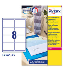 Etichetta adesiva L7565 - poliestere - permanente - 99,1 x 67,7 mm - 8et/fg - 25 fogli A4 - trasparente - Avery Etichetta adesiva L7565 - poliestere - permanente - 99,1 x 67,7 mm - 8et/fg - 25 fogli A4 - trasparente - Avery