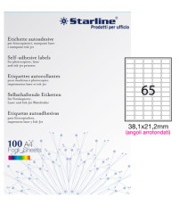 Etichette adesive - in carta - angoli arrotondati - permanenti - 38,1 x 21,2 mm - 65 et/fg - 100 fogli - bianco - Starli