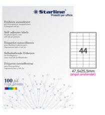 Etichette adesive - in carta - angoli arrotondati - permanenti - 47,5 x 25,5 mm - 44 et/fg - 100 fogli - bianco - Starli
