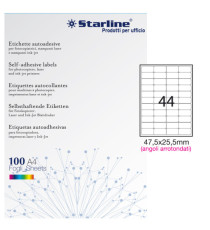 Etichette adesive - in carta - angoli arrotondati - permanenti - 47,5 x 25,5 mm - 44 et/fg - 100 fogli - bianco - Starli