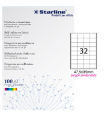 Etichette adesive - in carta - angoli arrotondati - permanenti - 47,5 x 35 mm - 32 et/fg - 100 fogli - bianco - Starline