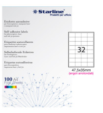 Etichette adesive - in carta - angoli arrotondati - permanenti - 47,5 x 35 mm - 32 et/fg - 100 fogli - bianco - Starline