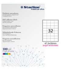 Etichette adesive - in carta - angoli arrotondati - permanenti - 47,5 x 35 mm - 32 et/fg - 100 fogli - bianco - Starline