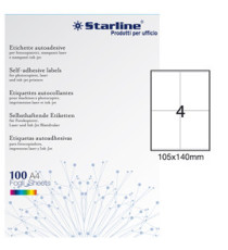 Etichette adesive - in carta - permanenti - 105 x 140 mm - 4 et/fg - 100 fogli - bianco - Starline Etichette adesive - in carta - permanenti - 105 x 140 mm - 4 et/fg - 100 fogli - bianco - Starline