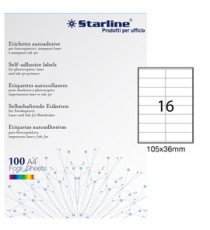 Etichette adesive - in carta - permanenti - 105 x 36 mm - 16 et/fg - 100 fogli - bianco - Starline Etichette adesive - in carta - permanenti - 105 x 36 mm - 16 et/fg - 100 fogli - bianco - Starline