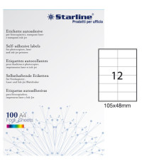 Etichette adesive - in carta - permanenti - 105 x 48 mm - 12 et/fg - 100 fogli - bianco - Starline Etichette adesive - in carta - permanenti - 105 x 48 mm - 12 et/fg - 100 fogli - bianco - Starline