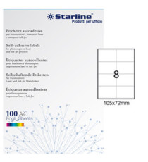 Etichette adesive - in carta - permanenti - 105 x 72 mm - 8 et/fg - 100 fogli - bianco - Starline Etichette adesive - in carta - permanenti - 105 x 72 mm - 8 et/fg - 100 fogli - bianco - Starline